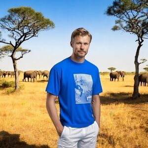 NWOT VNTG GILDAN Blue Ultra Cotton Men’s Tee African Print Short Sleeve T-Shirt